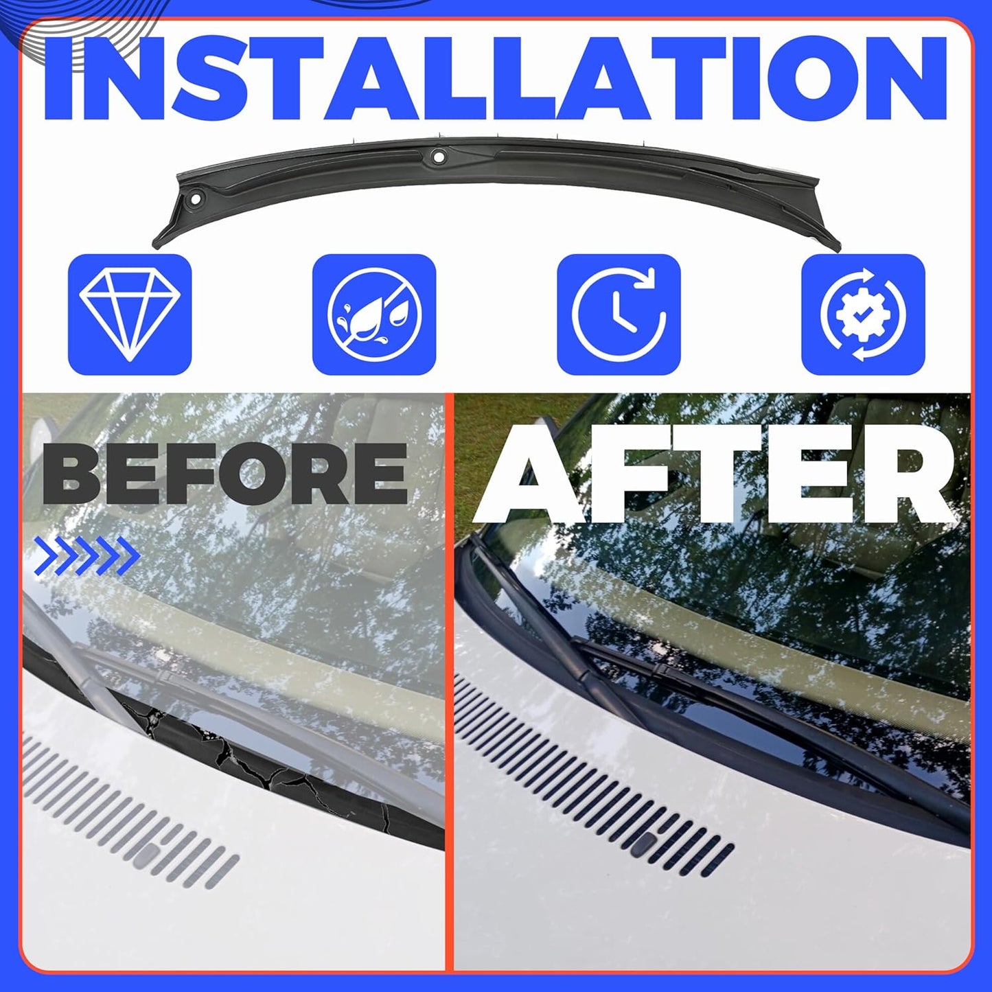 Windshield Wiper Cowl Cover Panel Compatible with 1997-2006 BMW E46 323Ci 323i 325Ci 325i 325xi 328i 330Ci 330i 330xi M3 Replacement for 51718208483 LYAP-481