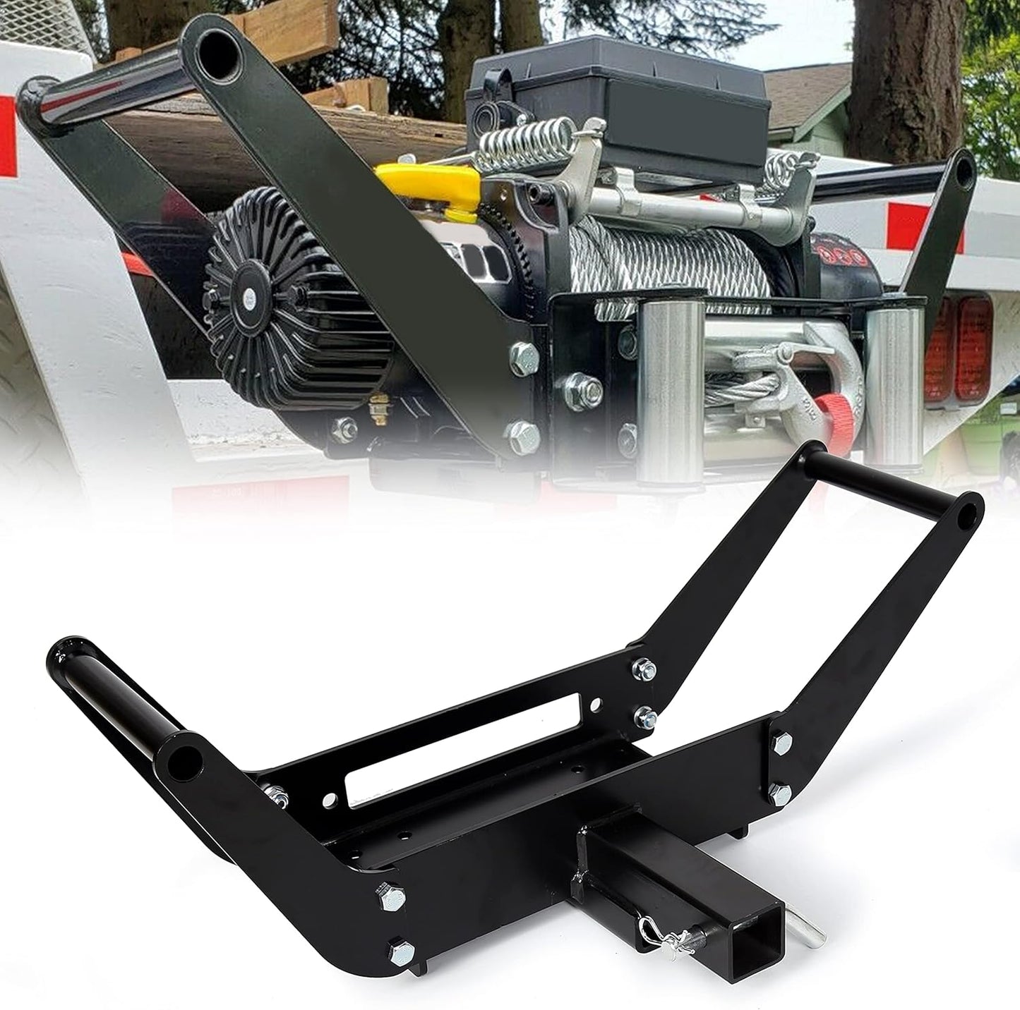Foldable Winch Mounting Plate Cradle Bracket for Recovery Winches Compatible with Truck Trailer ATV 4WD w/2inches Hitch Receiver LYA-023S