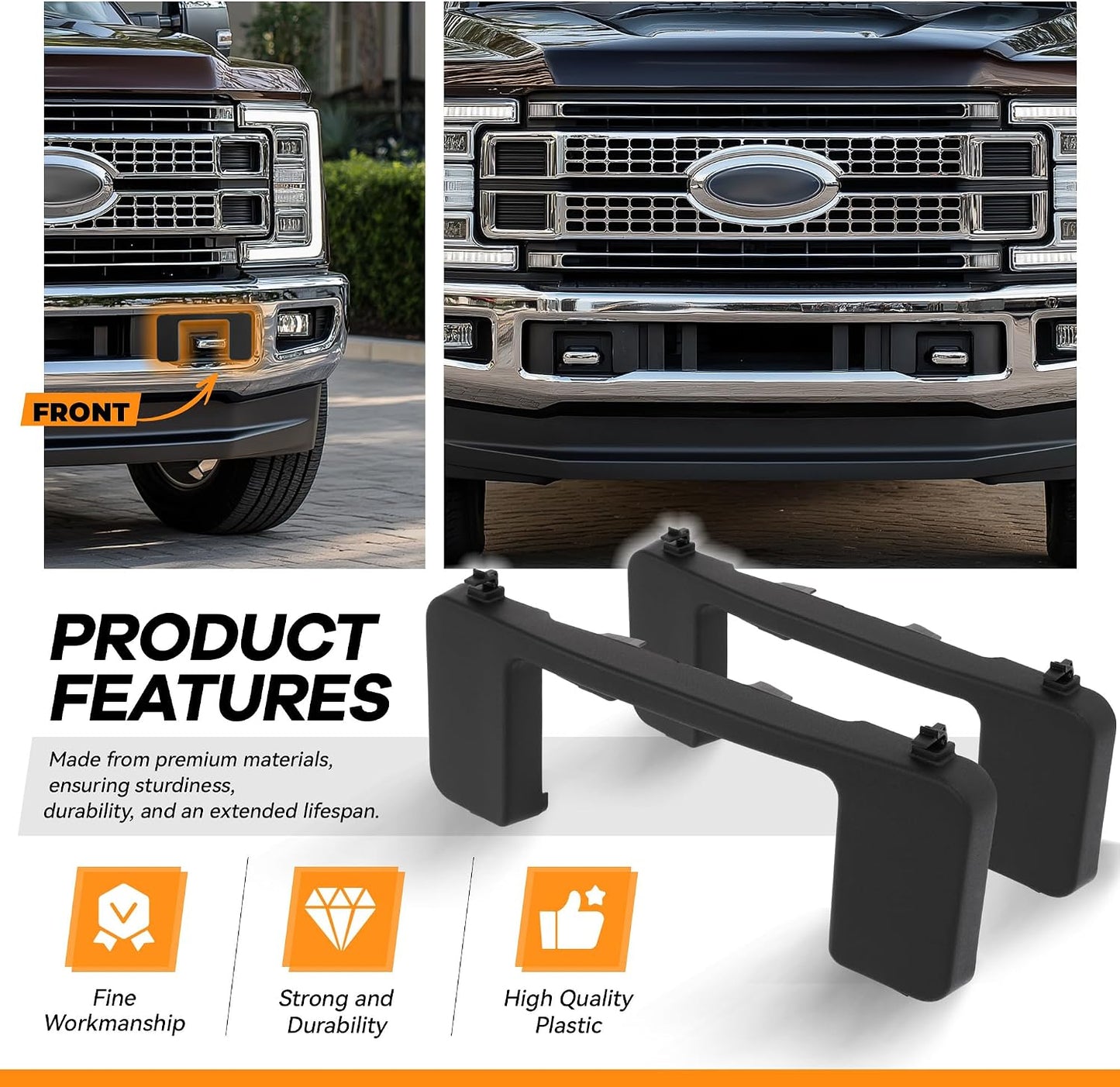 Front Bumper Tow Hook Bolt Cover Cap Compatible with 2017-2022 Ford F250 F350 F450 F550 Super Duty Replace for FO1037107 HC3B 17F751-AC, HC3B 17F751-AD, HC3Z17A900D, HC3Z 17A900-B 2PCS