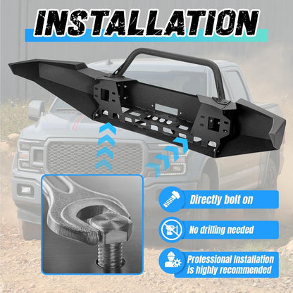 Front Bumper Assembly Compatible with 1999-2004 Ford F250 F350 F-250 F-350 Super Duty Steel Powder Coated w/Winch Plate Two Packages LYAM-X1255A+LYAM-X1255B