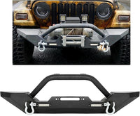 Load image into Gallery viewer, KUAFU Front Winch Bumper Black Compatible with 1986-2006 Jeep Wrangler TJ YJ With D-rings and 2 LED Lights LYAM-292T

