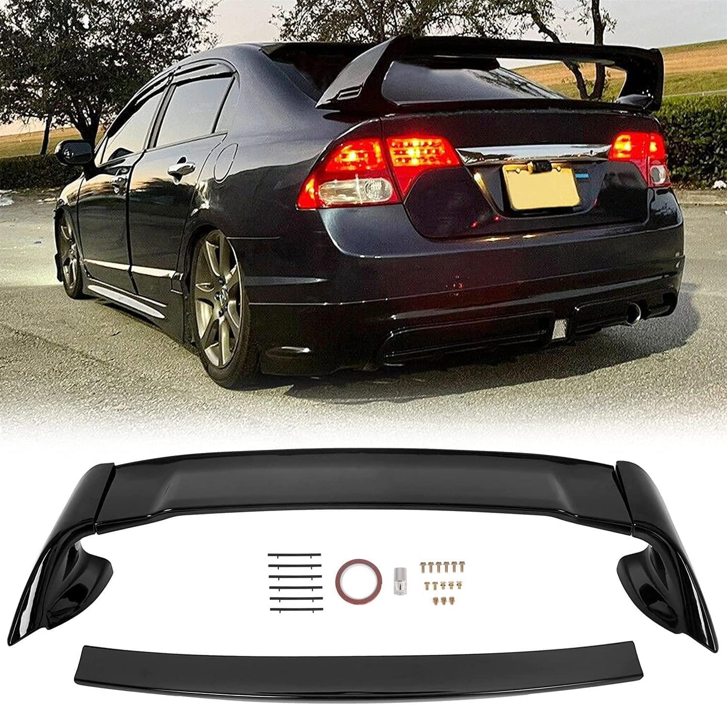 Rear Trunk Spoiler Wing Compatible with 2006-2011 Honda Civic 4 Door Sedan ABS Trunk Spoiler Wing Painted Gloss Black LYAP-530