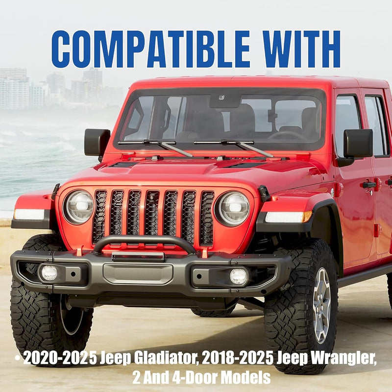 KUAFU Front Bumper Compatible with 2018-2025 Jeep Wrangler JL Rubicon 2020-2025 Jeep Gladiator 10th Anniversary Style 2DR 4DR Models W/PDC Sensor Hole Steel Black Powder Coated LYAM-625T-1