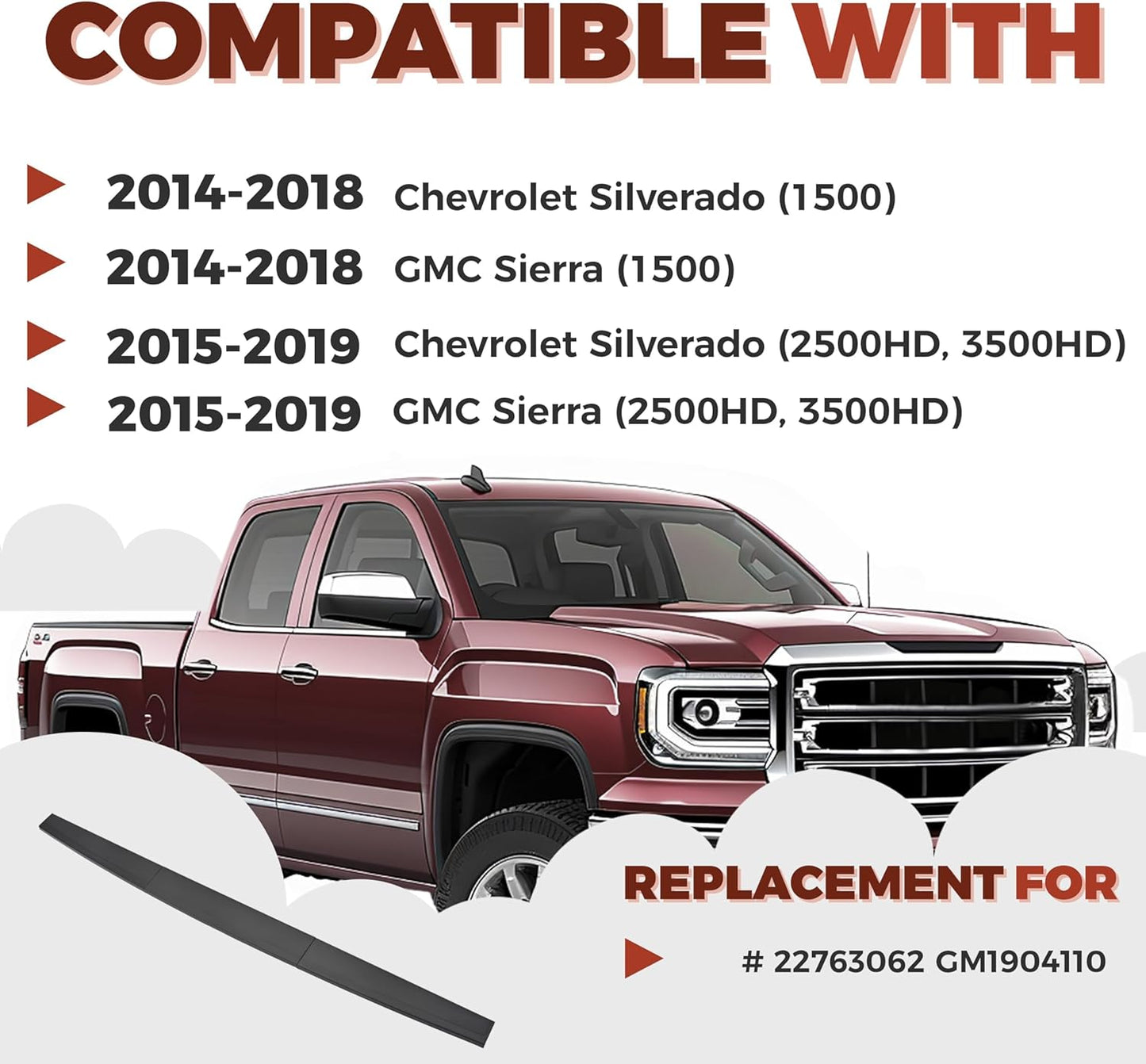 Tailgate Molding Cap Cover Trim Compatible with 2014-2019 Chevy Chevrolet Silverado GMC Sierra 1500 2500HD 3500HD Replacement for 22763062 GM1904110 Top Protector Molding (3Pcs) LYAP-204S