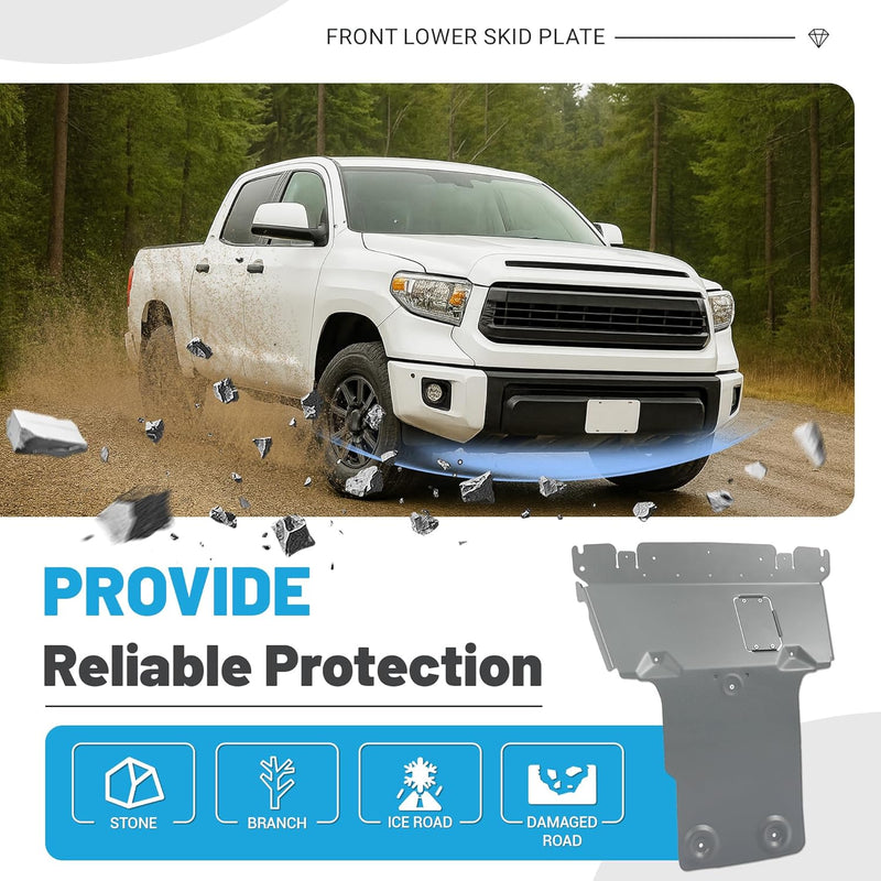 KUAFU Skid Plate Compatible with 2014-2021 Toyota Tundra 4.6L 5.7L 2020-2022 Toyota Sequoia 5.7L Replacement for PTR60-34190 Front Lower Engine Undercover Guard Protection Aluminum Gray LYAM-617