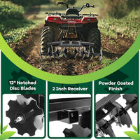 Load image into Gallery viewer, KUAFU 54inches Cut Width Disc Plow Harrow 2 Inch Receiver for ATV UTV Pull Behind Tiller Garden Tractor Accessory LYOM-274A+LYOM-274B
