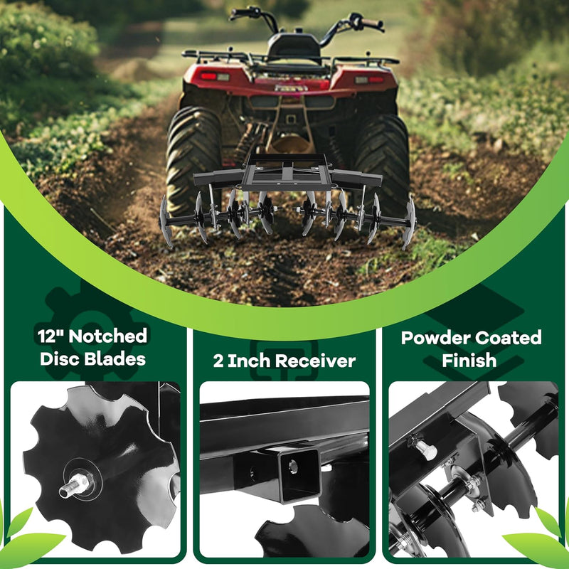 KUAFU 54inches Cut Width Disc Plow Harrow 2 Inch Receiver for ATV UTV Pull Behind Tiller Garden Tractor Accessory LYOM-274A+LYOM-274B