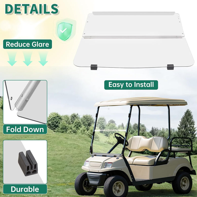 Windshield Compatible with 1982-2000.5 Club Car DS Clear Fold Down Impact Resistant Golf Cart DS Model Approximate dimensions 39.25inchesW X 36.75inchesH B23-61-C