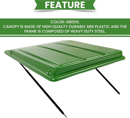 Green Tractor Canopy Compatible with John Deere Compact Utility Tractors with rops 34inches Wide or Less. Fit 1 1/2inches x 3inches, 2inches x 2inches or 2inches x 3inches ROPS Sun Shade Canopy with Bracket 35inches W x 40inches L LYJD-018S-2