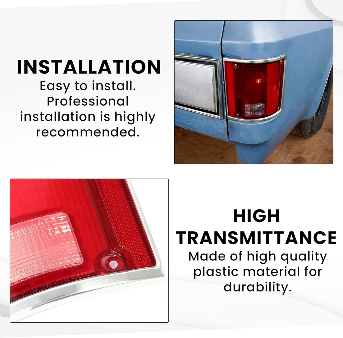 Pair Tail Light Lens Compatible with 1973-1991 Chevrolet Chevy Blazer Suburban Jimmy Driver Left & Passenger Right Replacement For 5968330, 5968329, GM2801122, GM2800122 LYOP-015S