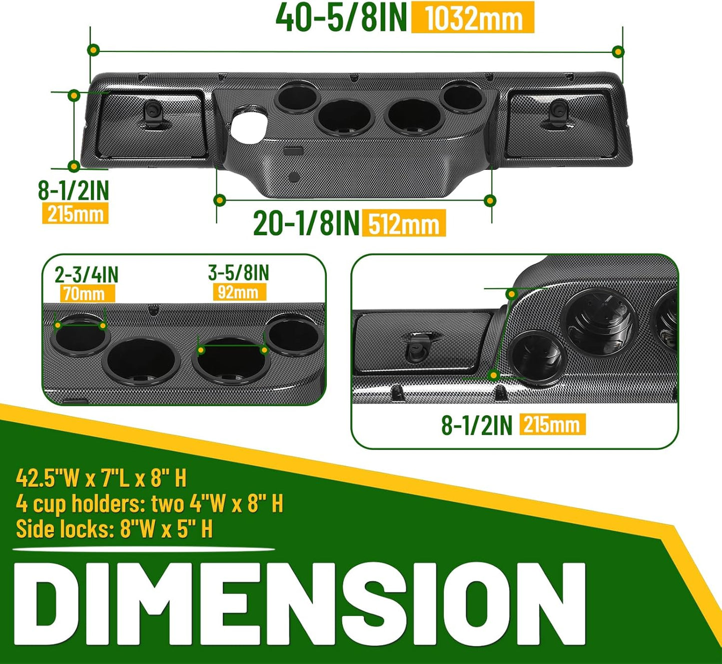 Dash Board Cover Assembly Compatible with 1982-Up Club Car DS Golf Cart Carbon Fiber Style Glove Boxes 4 Cup Holders (DS Models ONLY) LYMP-057