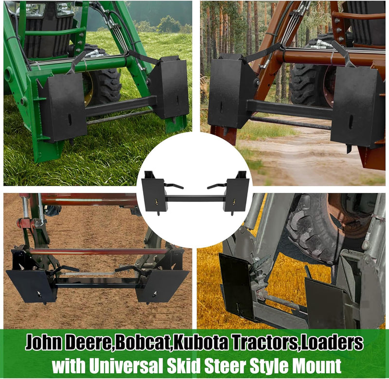 KUAFU 4000Lbs Universal Quick Attach Skid Steer Adapter Bucket Latch Compatible with Global John Deere Loaders Skid Steer Attachment Conversion Adapter Plate Steel Powder Coated Black LYOM-042