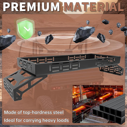 Overbed Cargo Rack UTV Compatible with Fully Adjustable Mounting Brackets Accommodate Bed Rail Widths from 39.7inches - 56.3inches (Inside Width) Full-Bed Rack LYMM-206S