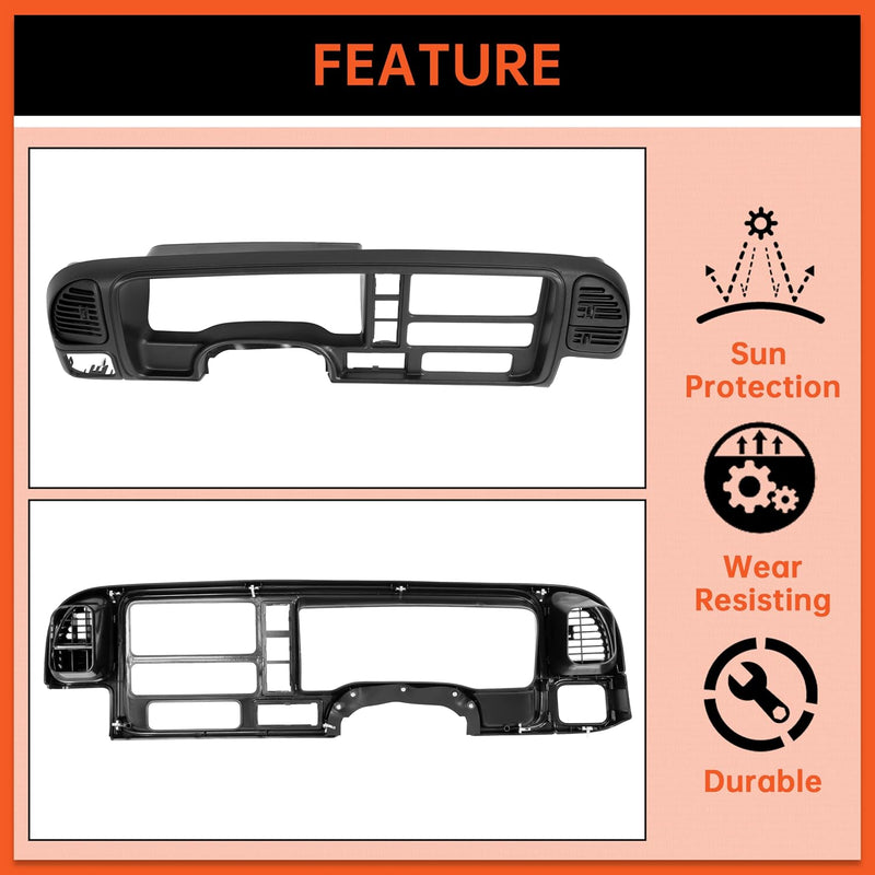 Dashboard Radio Panel Compatible with 1995-1999 Chevy Chevrolet GMC C1500 C2500 C3500 K1500 K2500 K3500 Tahoe Suburban Blazer Yukon Plastic Textured Black LYAP-X1270-3