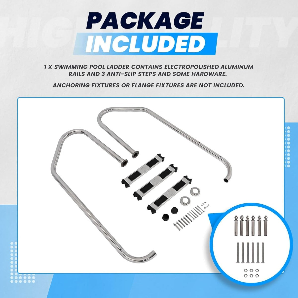 HECASA 3 Step Swimming Pool Ladder with Anti-Slip Pads for Indoor/Outdoor | In-Ground Pool 300LBS Capacity Easy to Assemble and Climb 304 Stainless Steel