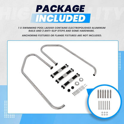 HECASA 3 Step Swimming Pool Ladder with Anti-Slip Pads for Indoor/Outdoor | In-Ground Pool 300LBS Capacity Easy to Assemble and Climb 304 Stainless Steel