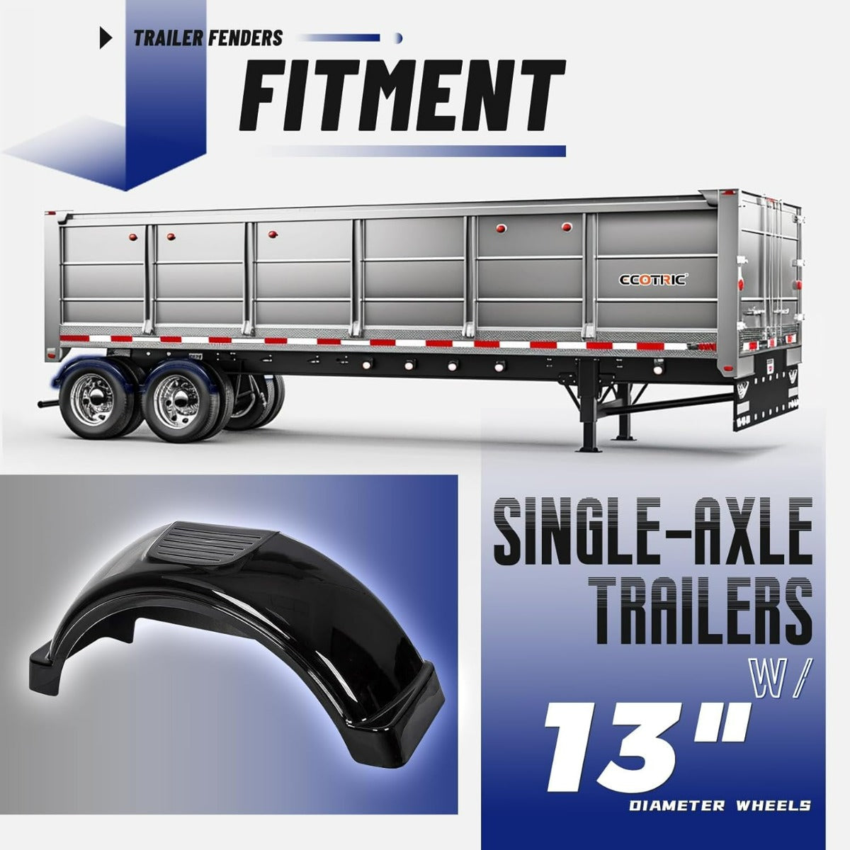 2 Pcs Trailer Fenders W/Steps Compatible with 13 Inches Diameter Wheels Tires Single-Axle Trailers Plastic Fenders Black LYAP-287S-2