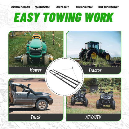 8FT Drag Harrow Driveway Grader Heavy Duty Tow Behind Drag Lawn Leveling Rake for UTV ATV Tractor Mower Land Leveler Lawn Leveling Rake W/ 6FT Chain (Black)