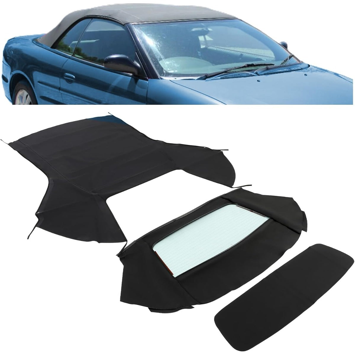 Convertible Soft Top w/Heated Glass Window for 1996-2006 Chrysler Sebring Dodge Stratus Durable Black