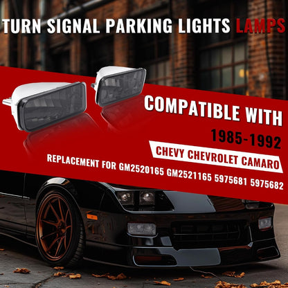HECASA Pair Turn Signal Lights Compatible with 1985-1992 Chevy Chevrolet Camaro Replacement for GM2520165 GM2521165 Turn Signal Lamp Driver&Passenger Side - Smoke Lens