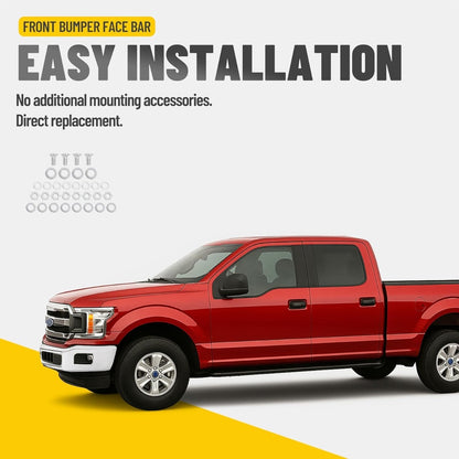 Front Bumper Face Bar Compatible with 2018-2020 Ford F-150 w/Fog Light Hole Bumper Impact Bar Replacement for JL3Z17757A FO1002430 Chrome Silvery Steel 3Pcs