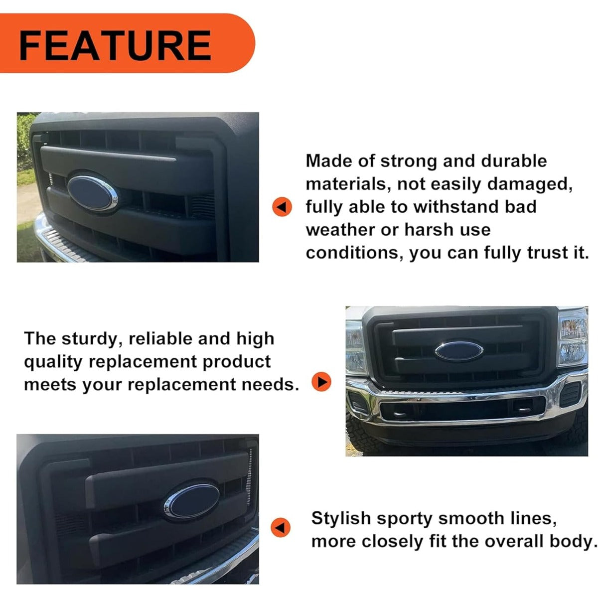 Front Radiator Grill Hood Grille Fit for 2011-2016 Ford F250 F350 F450 F550 Super Duty Black Replace for BC3Z8200AA BC3Z8200G BC3Z-8200-G (Without Center Emblem) LYAP-264-1S