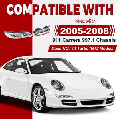 HECASA Pair LED Fog DRL Signal Light Compatible with 2005-2008 Porsche 911 Carrera 997.1 Chassis Front Bumper Turn Signal Light Lamp Clear Lens Left & Right Side