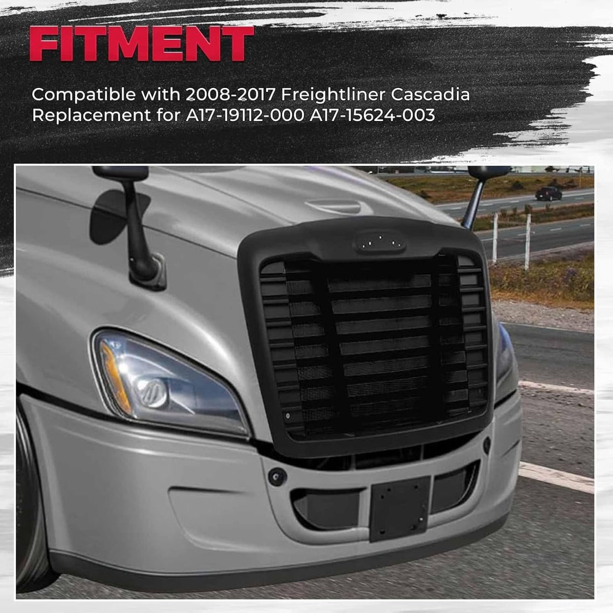 HECASA Front Grille Compatible with 2008-2017 Freightliner Cascadia Replacement for A1719112000 A1715624003 W/Bug Screen Grill Black Painted ABS Plastic