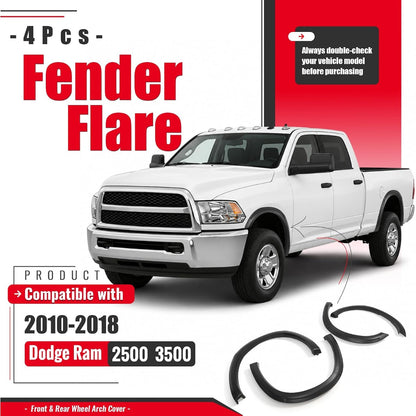 4Pcs Fender Flare Set Compatible with 2010-2018 Dodge Ram 2500 3500 | Front & Rear Wheel Arch Cover Protector Plastic(PP) Textured Black