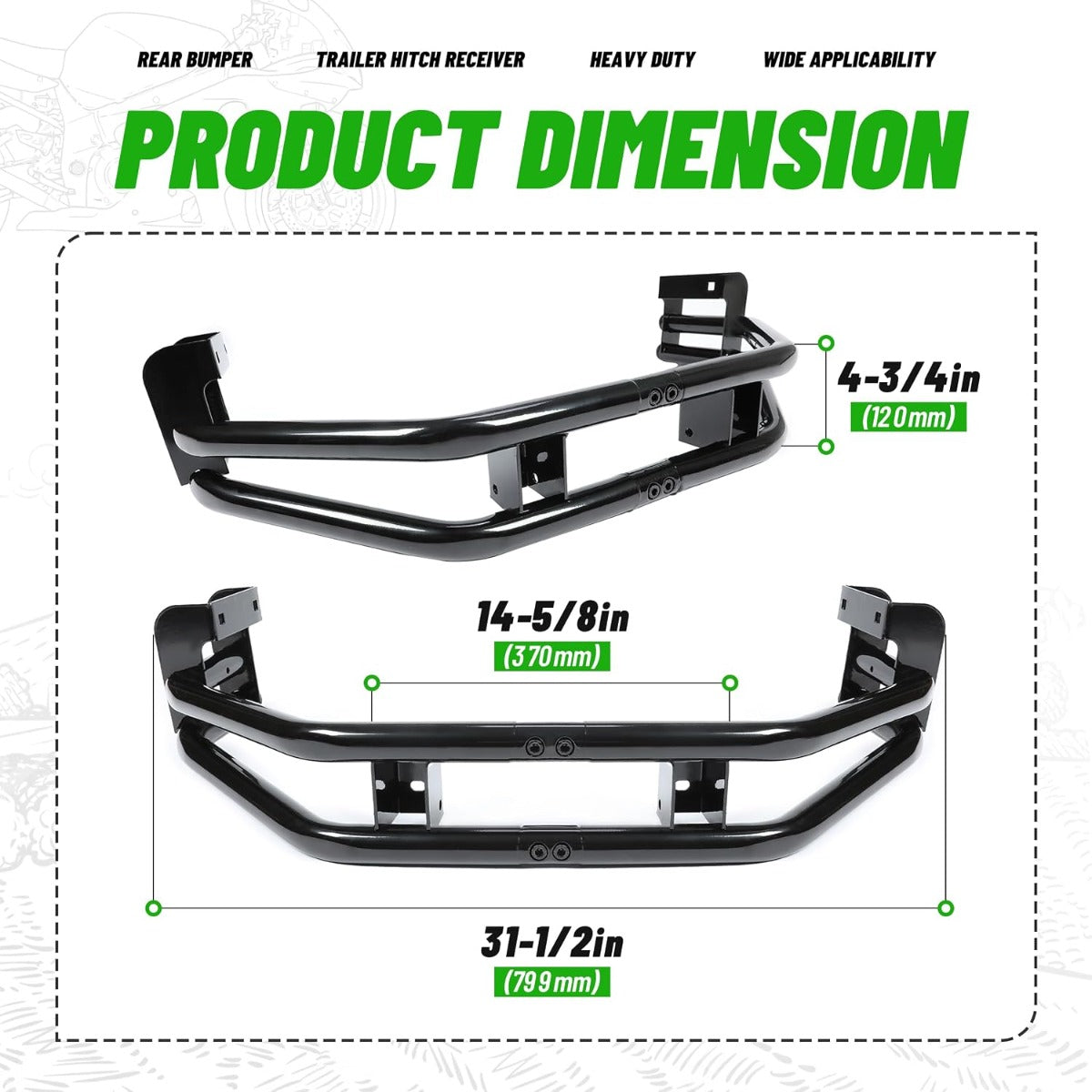 WUTIST Bumper Trailer Hitch Kit Compatible with Zero-Turn Mowers | Rear; Compatible with John Deere Zero-Turn Mowers Z235 Z255 Z335E Z335M Z345M Z345R Z355E Z355R Z365R Z375R; Steel