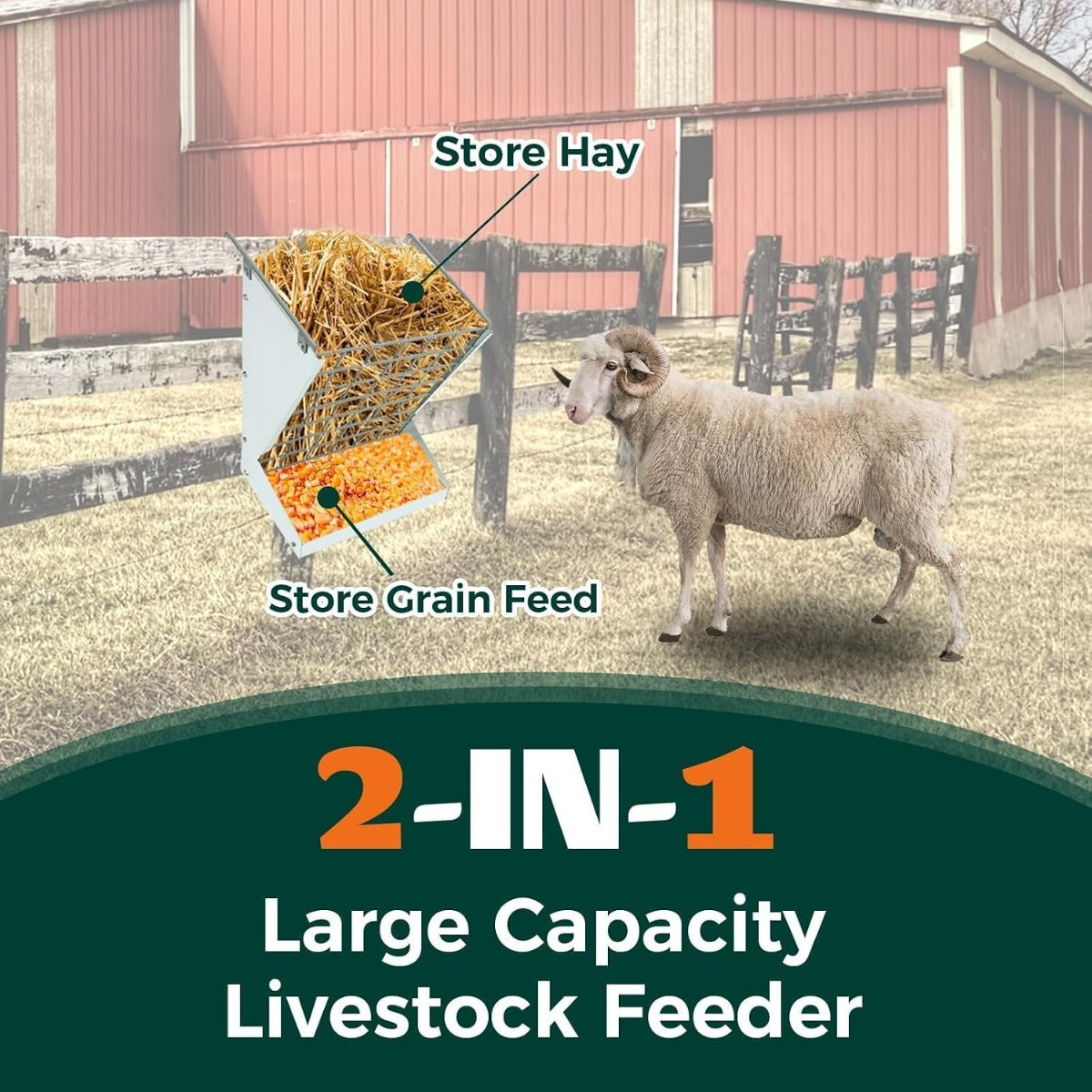 KUAFU Hay Feeder 2 in 1 Hay Rack Wall Mount Goat Feeders,Heavy Duty