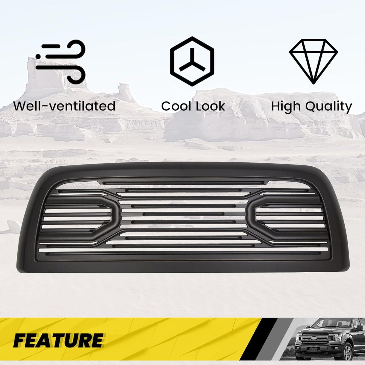 Front Hood Bumper Grille Replacement Compatible with 2010-2018 Ram 2500/3500/4500 Shell Big Horn Horizontal Style (Black W/O Lights)