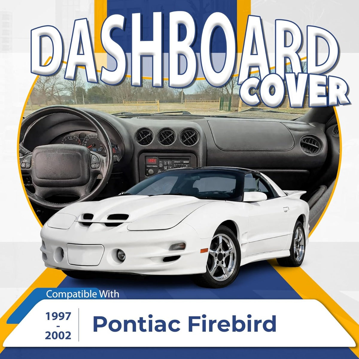 Dashboard Cover Compatible with 1997-2002 Pontiac Firebird ABS & PVC Plastic Painted & Textured Matte Black