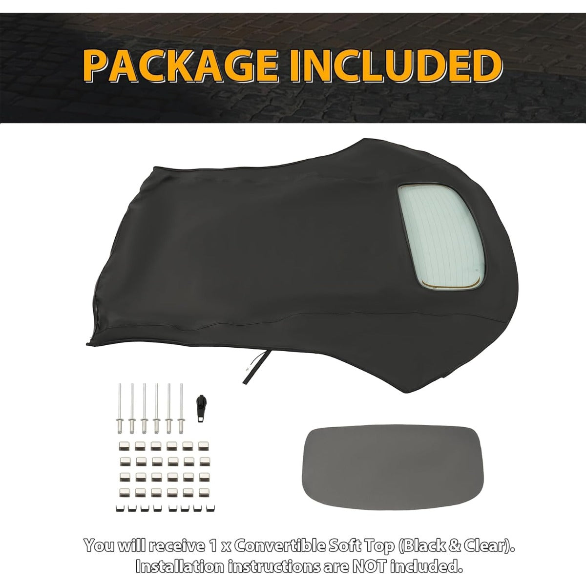 Convertible Soft Top for 2003-2010 Volkswagen Beetle, Soft Roof Replacement with Clear Heated Glass Window, Premium Grade Black Sailcloth Vinyl