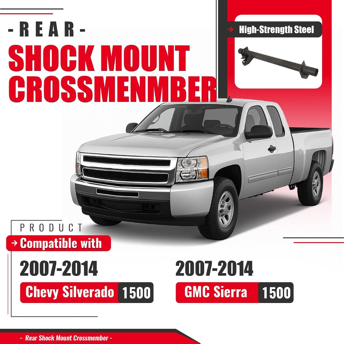 Rear Upper Shock Mount Crossmember Compatible with 2007-2014 Chevy Chevrolet Silverado 1500 GMC Sierra 1500 W/Bracket Steel Raw