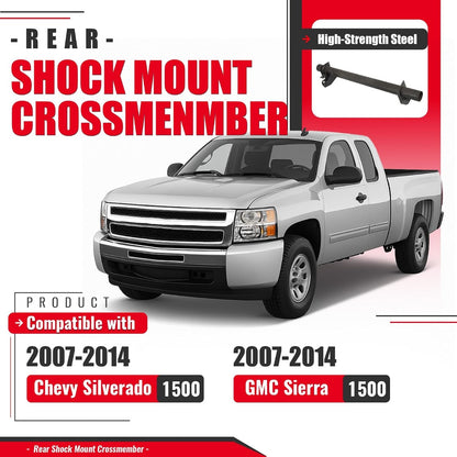 Rear Upper Shock Mount Crossmember Compatible with 2007-2014 Chevy Chevrolet Silverado 1500 GMC Sierra 1500 W/Bracket Steel Raw