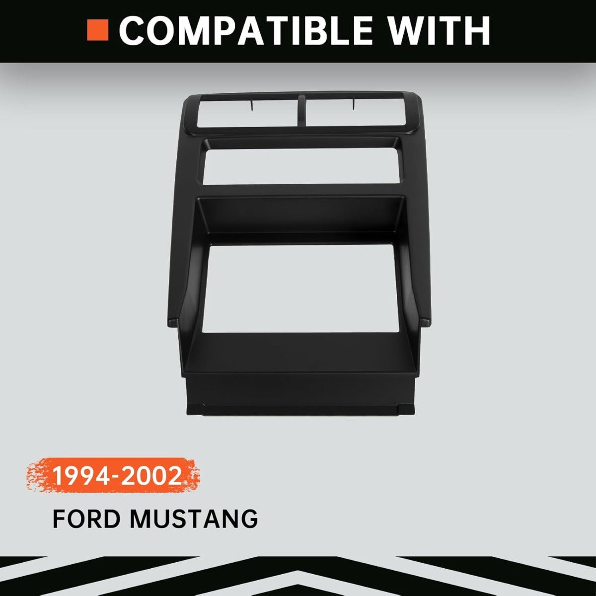 Double Din Install Bezel Kit Compatible with 1994-2002 Ford Mustang Plastic Black Interior Car Radio Stereo 2 Din Dash Kit Fit Base Model Only (No Lower Buttons)