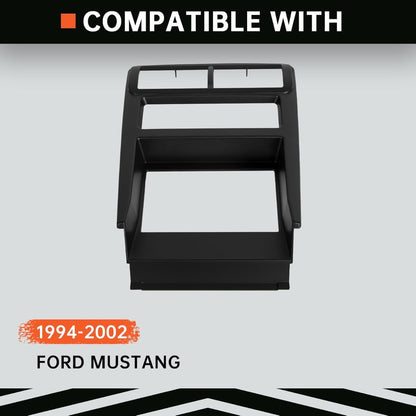 Double Din Install Bezel Kit Compatible with 1994-2002 Ford Mustang Plastic Black Interior Car Radio Stereo 2 Din Dash Kit Fit Base Model Only (No Lower Buttons)