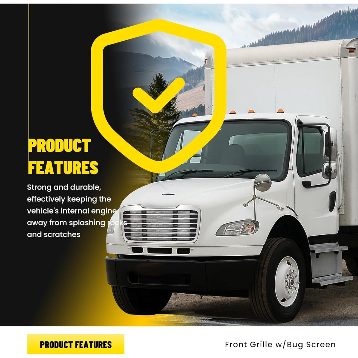 Front Grille Compatible with 2002-2022 Freightliner M2 Business Class 100 106 112 1714787000 A1714787001 Bumper Grill w/Bug Screen Chrome+Painted