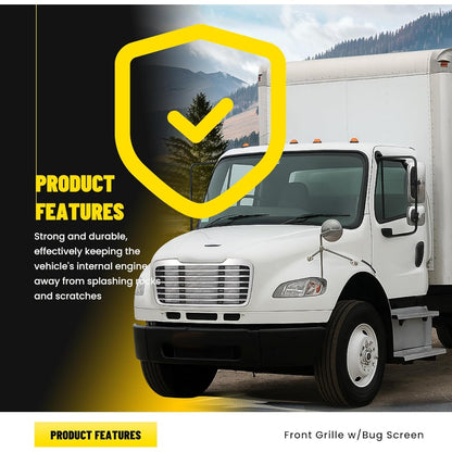 Front Grille Compatible with 2002-2022 Freightliner M2 Business Class 100 106 112 1714787000 A1714787001 Bumper Grill w/Bug Screen Chrome+Painted