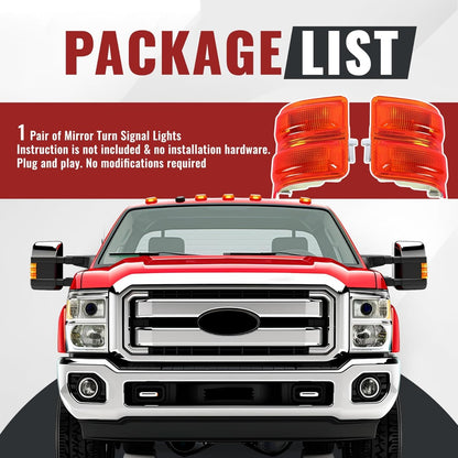 HECASA Side Mirror Marker Lights Compatible with 2008-2016 Ford F250 F350 F450 F550 Super Duty Turn Signal Light Lamp Amber Lens Pair