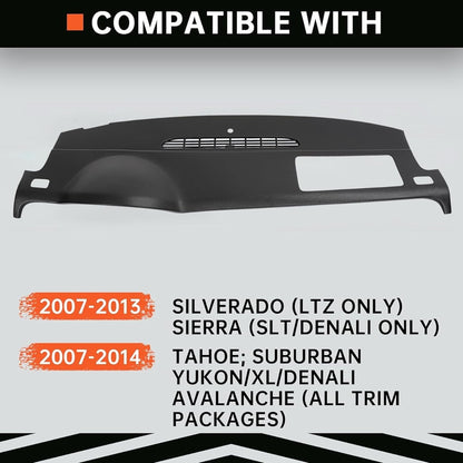 Dash Board Cover Cap Compatible with 2007-2014 Chevy Tahoe Suburban Silverado Avalanche GMC Yukon Sierra 1500 2500 HD 3500 HD Molded Dash Panel Overlay Without Dash Speaker Black Plastic LYAP-298-2-XB