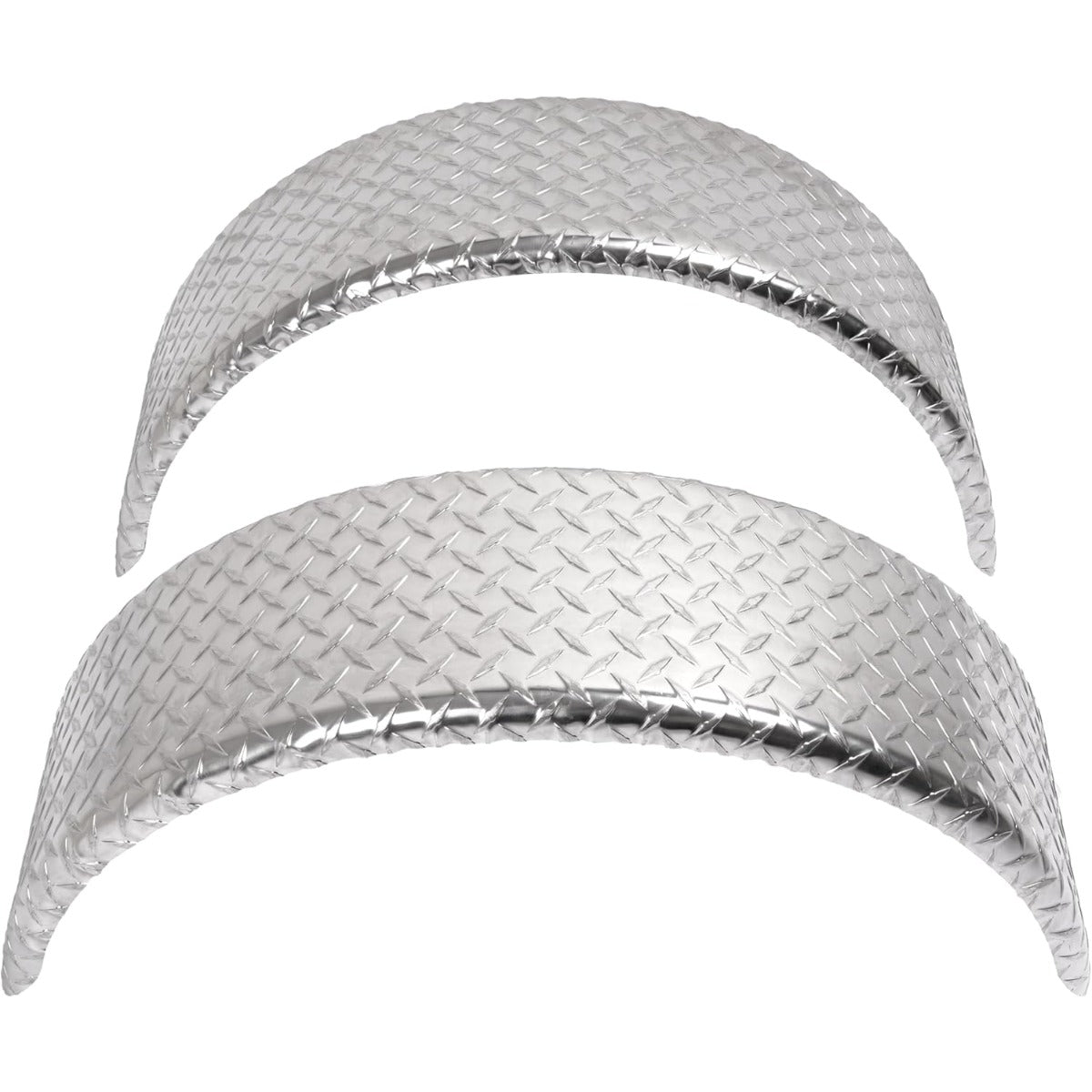 Diamond Plate Round Single Axle Trailer Fender Universal Fits Most 13"-15" Tires Aluminium Silvery 2PCS 31.48" L x 9.11" W x 15.24" H