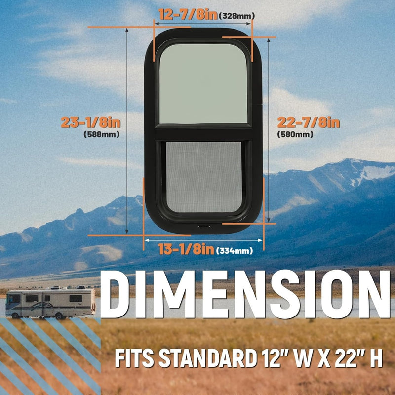 HECASA RV Window 12" W x 22" H for Trailer Cargo Camper Vertical Sliding Replacement with Trim Kit 2pcs LYAP-914-2
