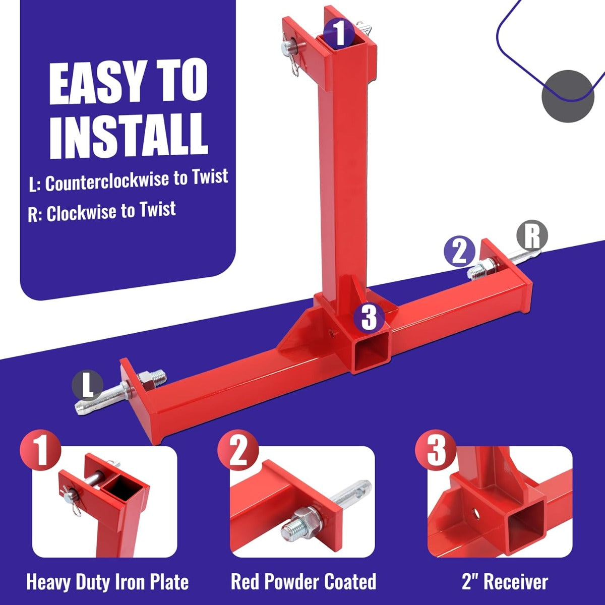 3 Point 2 inch Trailer Hitch Receiver Drawbar for Category 1 Tractors