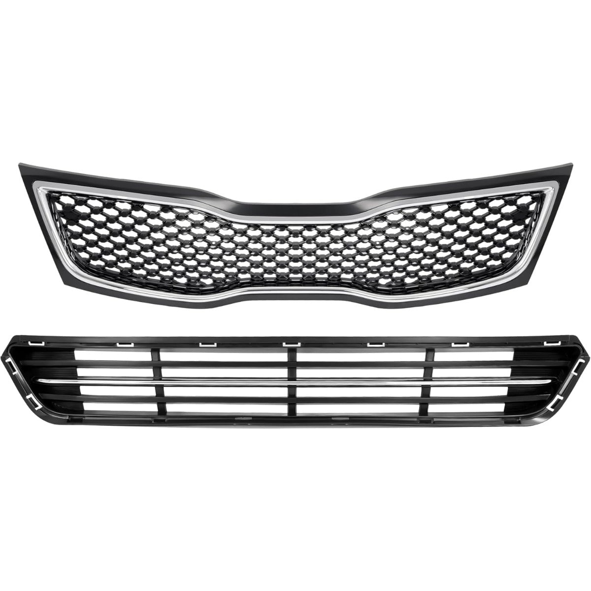 Upper + Lower Grille + Fog Light W/Accessories Compatible with 2014-2015 Kia Optima Bumper Grill and Fog Light Assembly W/Fog Light Bezel+Fog Light Trim+Front Bumper Lip+Grille Trim