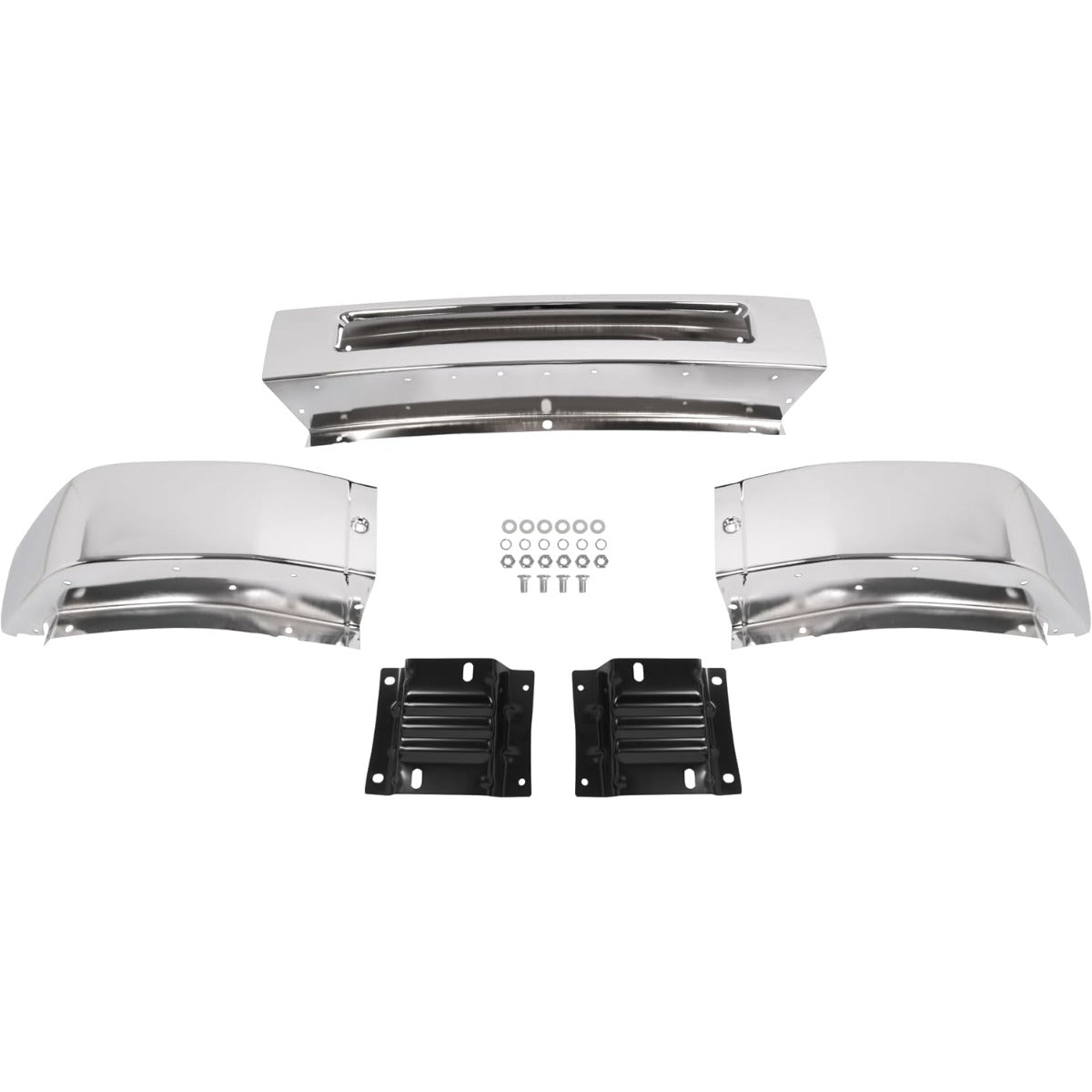 ALMULOO Front Bumper Face Bar+Bracket Compatible with 2008-2014 Ford E-150/E-250 & 2008-2019 Ford E-350/E-450 Super Duty Replace 8C2Z17757B/8C2Z17B884A/8C2Z17B883A/FO1002410/FO1066176/FO1067176