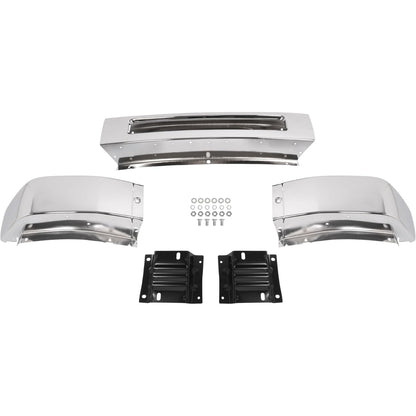 ALMULOO Front Bumper Face Bar+Bracket Compatible with 2008-2014 Ford E-150/E-250 & 2008-2019 Ford E-350/E-450 Super Duty Replace 8C2Z17757B/8C2Z17B884A/8C2Z17B883A/FO1002410/FO1066176/FO1067176