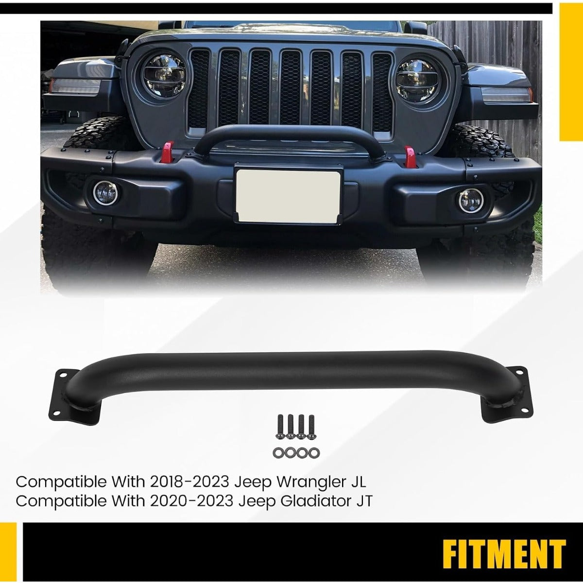 KUAFU 3-1/8 Inch Height Brush Guard Compatible With 2018-2026 Jeep Wrangler JL 2020-2026 Gladiator JT 82215351 Rubicon Brush Guard Front Bumper Grille Guard Protector Brush Push Bar