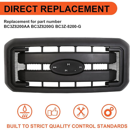 Front Radiator Grill Hood Grille Fit for 2011-2016 Ford F250 F350 F450 F550 Super Duty Black Replace for BC3Z8200AA BC3Z8200G BC3Z-8200-G (Without Center Emblem) LYAP-264-1S